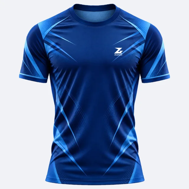 Royal Wave – mørkeblå Performance T-shirt med lyseblå strøg