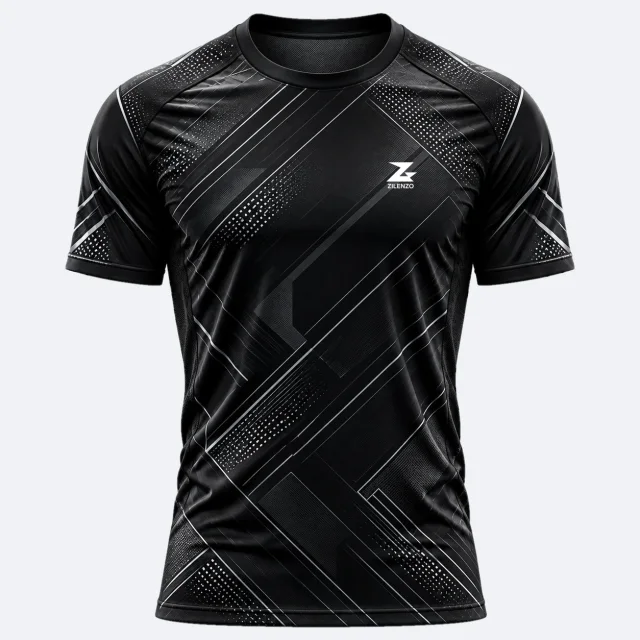 Black Circuit – sort Performance T-shirt med sølvgrå linjer