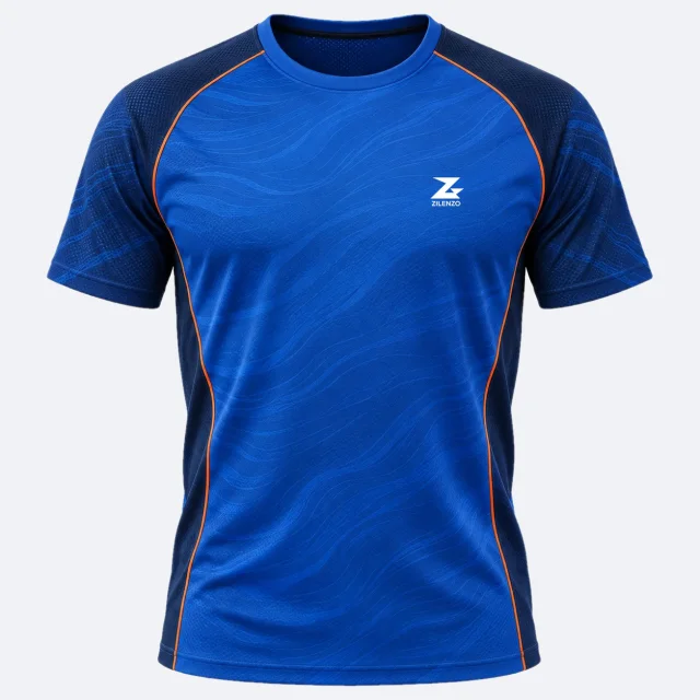 Cobalt Line – blå Performance T-shirt med orange kontrastlinjer