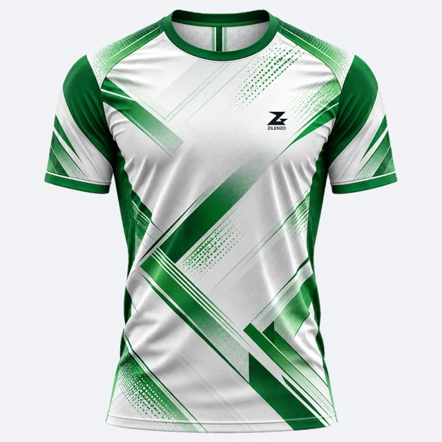 Green Court – hvid og grøn Performance T-shirt med diagonale baner