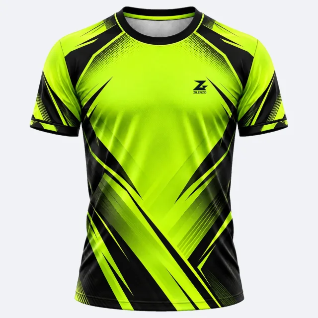 Neon Volt – neongrøn Performance T-shirt med sorte grafiske felter